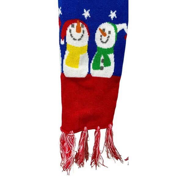 Matching Snowman Knit Scarf & Pom Ribbed Hem Beanie Set With Stars & Fringe OS - Picture 3 of 12